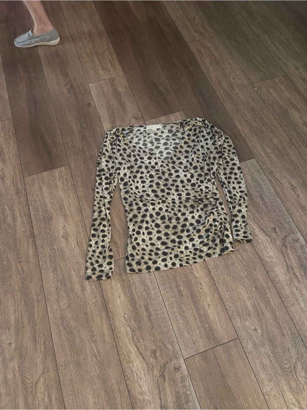 Michael Kors Beige and Black Leopard-Print Long Sleeve Top